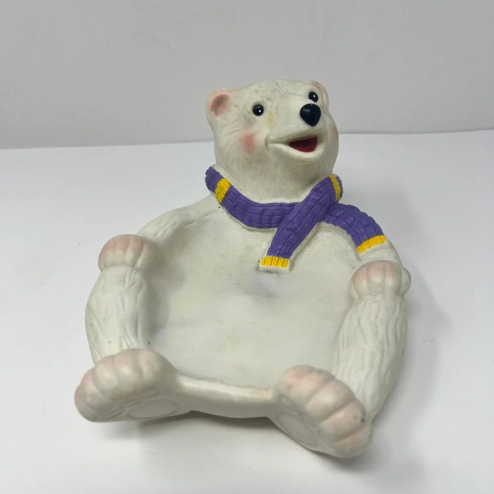Polar Bear Trinket Soap Dish Decor White Vinyl Tray 2002 Cute‎ Arctic Animal